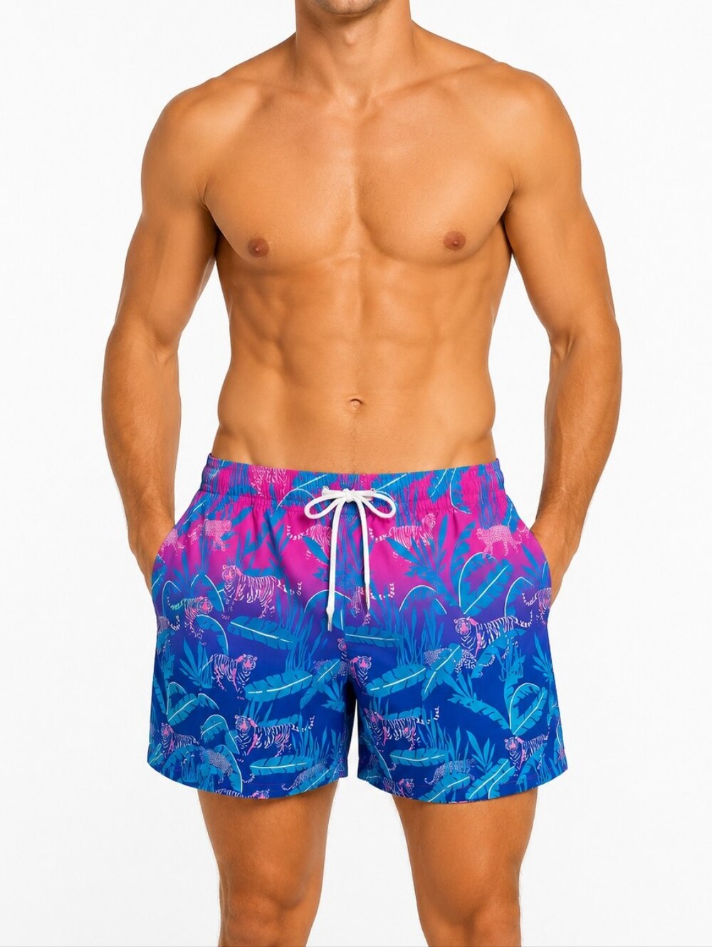 Chubbies Swim Trunks XXL 5.5" Inseam Tiger Jungle Print Pink Blue
